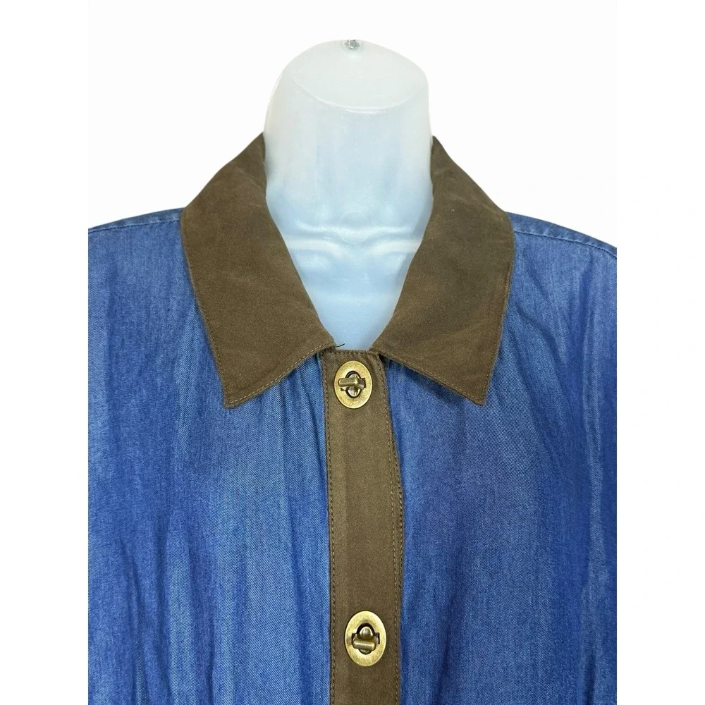 Soft Surroundings 1X Urbina Chambray‎ Midi Dress Turn-Lock Accents Faux Suede